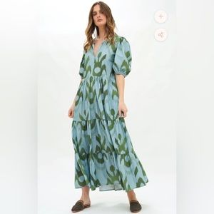 Oliphant PUFF SLEEVE MAXI- CHITKA BLUE GREEN